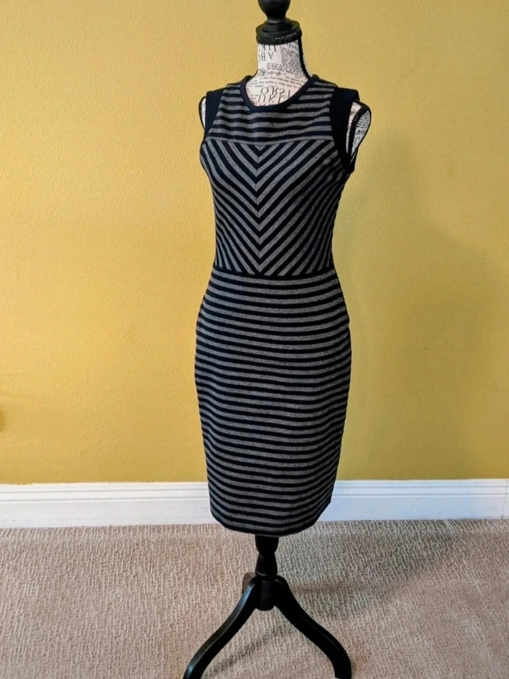 Merona Black and Gray Chevron-Striped Sheath Dress